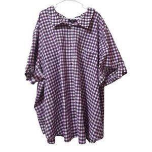 Roamans Women Shirt 44W Multicolor Check Button Up Short Sleeve Collared Country